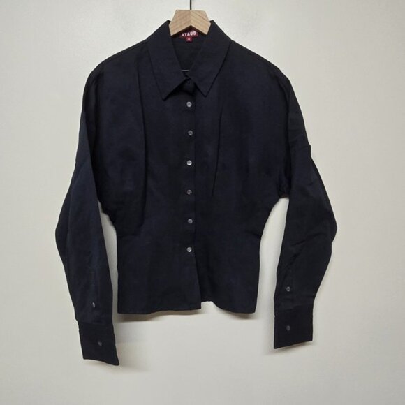 Staud NWOT Ophelia Button Up Top Size M Navy Blue Cotton Blend Academia Office - Picture 2 of 5